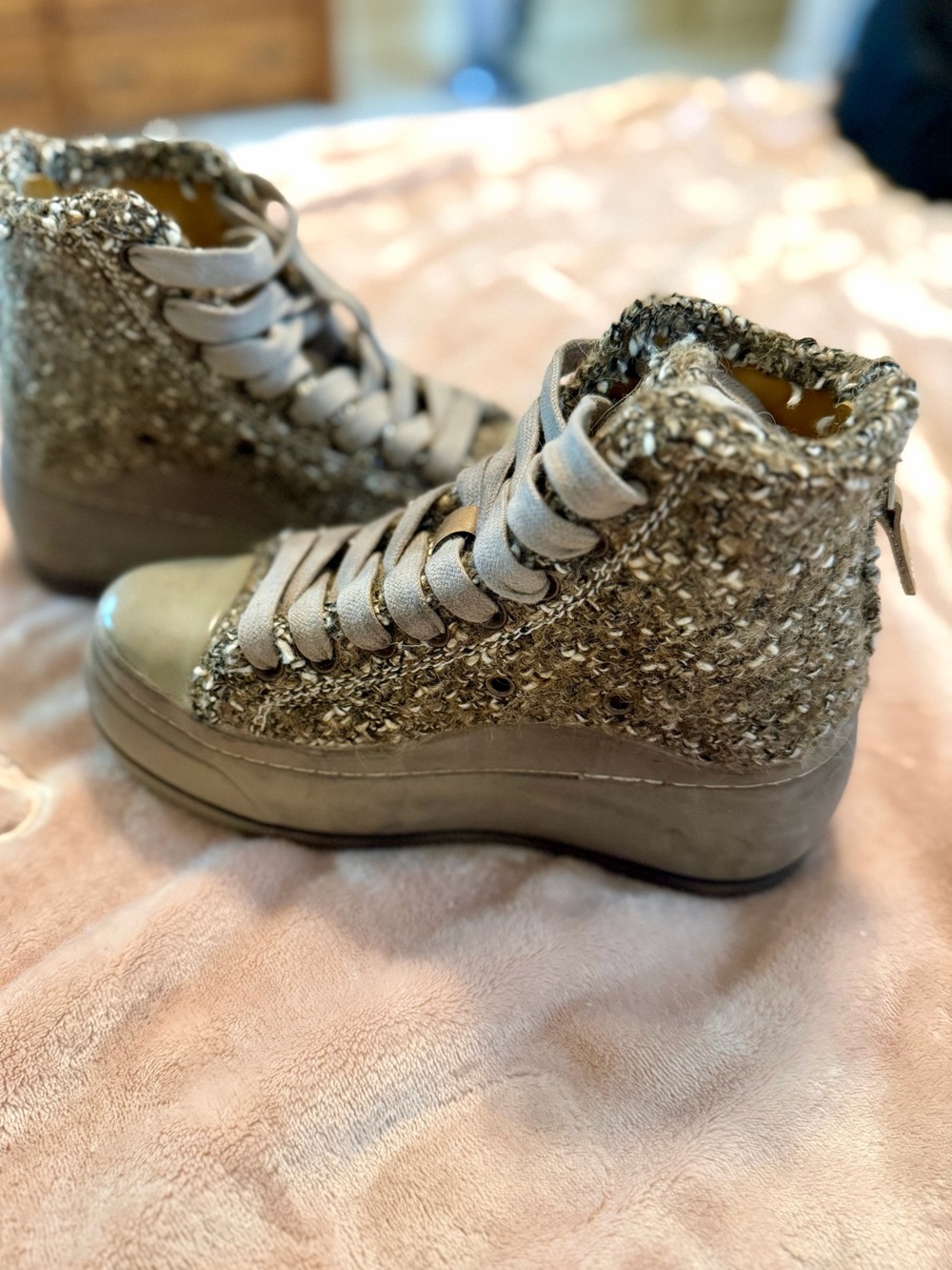 R13 Taupe Knit High-Top Sneakers